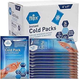 Disposable Instant Cold Packs for First Aid, Pain Relief, Swelling, Sprains, Injuries, No Freezer Needed (6x9 Inch (Pack of 24) Clear)