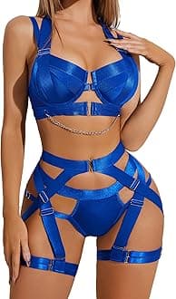 Lingerie Set for Women Sexy Strappy Lingerie Underwire Push Up Bra Garter Set Lingerie with Chain
