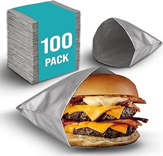 100 Pack Aluminum Foil Hamburger Bags – Grease-Resistant Burger Wrappers for Hot Sandwiches, Paninis, BBQ, Pretzels & More – BPA-Free, Disposable Takeout Food Sleeves by C&S Event Supply Co.