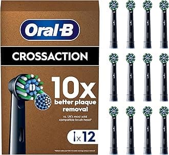 Pro Cross Action Original Electric Toothbrush Head, X-Shape and Angled Bristles for Deeper Plaque Removal, Pack of 12 Toothbrush Heads, Suitable for Mailbox, Black