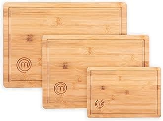 MasterChef Cutting Boards, Chopping Board Set for Charcuterie, Meat & More, Dishwasher Safe Bamboo Design, Cheese Block with Juice Groove, Large, Medium & Mini Prep Deck for Preparing and Serving Food