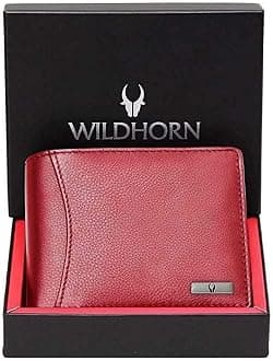 WildHorn RFID Protected Leather Wallet for Men, Red