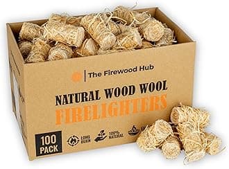 100 Wood Wool Fire Lighters - Natural Firelighters Made from Wood and Wax, Long Burn Time Up to 10 Minutes, Ideal Fire lighters for Log Burners, BBQ, Fireplace, and Campfires