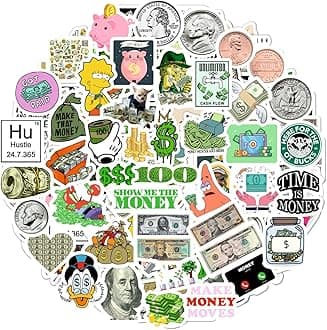 BulbaCraft100Pcs Money Stickers for Planner, Scrapbooks, Water Bottles - Money Symbol Stickers, Gifts for Women & Men