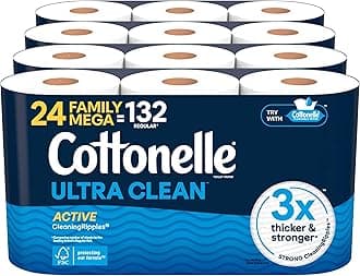 Ultra Clean Toilet Paper with Active CleaningRipples Texture, 24 Family Mega Rolls (24 Family Mega Rolls = 132 Regular Rolls) (4 Packs of 6), 353 Sheets Per Roll, Packaging May Vary, White
