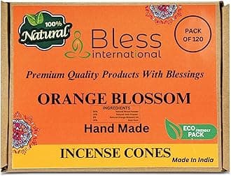 Bless International Orange-Blossom 100%-Natural-Incense-Cones Handmade-Hand-Dipped Organic-Chemicals-Free for-Purification-Relaxation-Positivity-Yoga-Meditation The-Best-scents (120 Count)