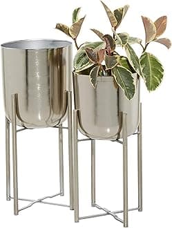 Deco 79 Metal Indoor Outdoor Planter Deep Recessed Dome Large Planter Pot with Removable Stand, Set of 2 Planters 19", 22"H, Silver