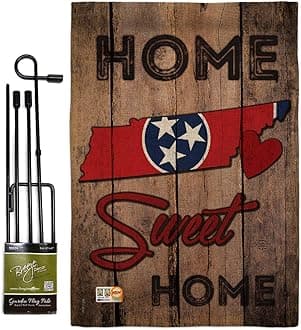 State Tennessee Home Sweet Garden Flag Set with Stand Regional USA American Territories Republic Country Particular Area Small Decorative Gift Yard House Banner Double-Sided Made In 13 X 18.5