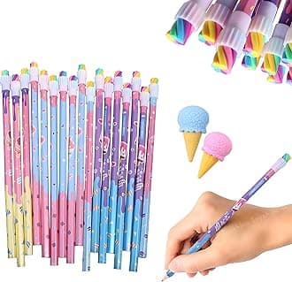 Toyshine 12 Sets HB Graphite Rubber Tipped Pencils with Ice Cream Shaped Eraser Suitable for School Kids Art Drawing Drafting Sketching Shading