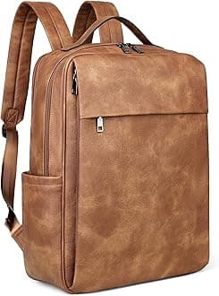 MASINTOR 15.6 inch PU Leather Laptop Backpack Purse for Women, Large College Casual Backpack Travel Bag