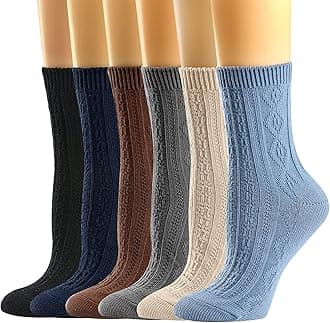 Womens Crew Socks, Casual Knit Cotton Warm Comfy Breathable Cool Dress Socks for Girls 6 Pack