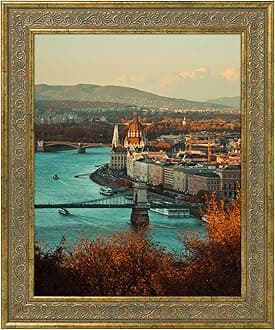 8X10 Ornate Finish Photo Frame, Distressed Gold Color, Real Glass