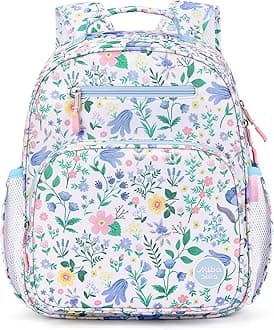 Kids Backpack for Girls: Girls Backpack 5-8 - Kindergarten Elementary School Bookbag for Girl - Floral Sky Blue