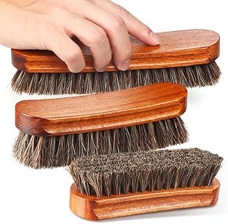 4 Pcs Horsehair Shine Shoes Brush Kit Polish Dauber Applicators Cleaning Leather Shoes Boots Care Brushes Suede Cleaner Brush with Microfiber Shoe Gloves(3 Pcs Shine Brush)