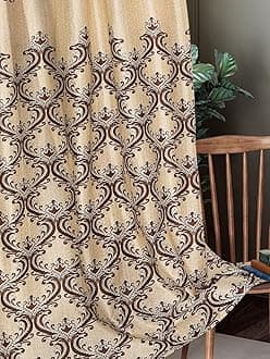 Home Sizzler 2 Pieces Regal Damask Grommet Polyester Door Curtain - 7 Feet, Dark Brown