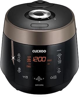 CUCKOO High Pressure Rice Cooker 6-Cup Uncooked / 12-Cup Cooked with Nonstick Inner Pot, Versatile Rice Maker with 12 Menu Options and Steam Plate, Fuzzy Logic Tech, Voice Guide, Black (CRP-P0609S)