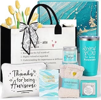 Suhctuptx Thank You Gifts for Women, Employee Appreciation Gifts, Appreciation Gift for Coworkers Teachers Employees, Gratitude Basket with Canvas Tote Bag Thank You for Being Awesome Tumbler