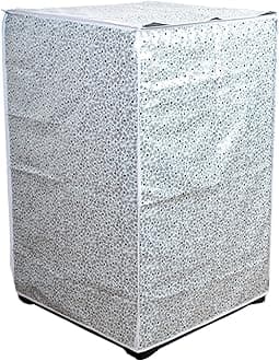 Top Load Washing Machine Cover Suitable for Samsung Back Panel 6 Kg, 6.5 Kg, 7 Kg, 7.5 Kg, 8 Kg (55cmsX55cmsX92cms, White & Grey)