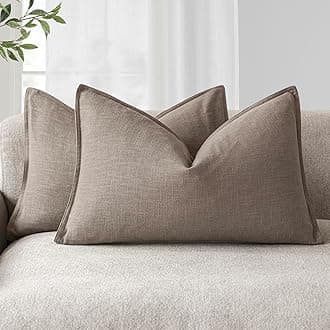Foindtower Pack of 2, Decorative Linen Soild Throw Pillow Covers Accent Lumbar Cushion Case Boho Farmhouse Pillowcase for Chair Couch Sofa Bedroom Living Room Home Decor 12 x 20 Inch Brown Tan