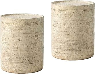 SUNBURY Set of 2 Outdoor Side Tables for Patio, Concrete Accent End Table, Round Modern Coffee Ceramic Side Garden Stool Log