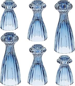 Lysenn Glass Candle Stick Holder Set of 3 – Premium Taper Candle Holders for Romantic Ambiance - Candle Sticks Holder Decor for Special Occasions - Dark Blue