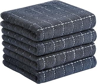 100% Cotton Terry Kitchen Towels(Dark Grey, 13 x 28 inches), Checkered Designed, Soft and Super Absorbent Dish Towels, 4 Pack