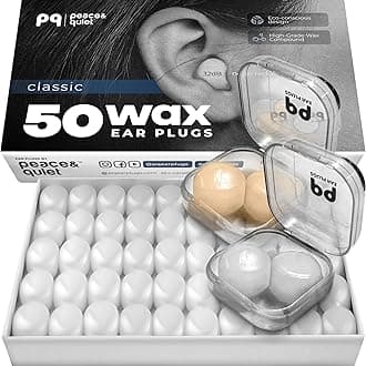 Peace&Quiet PQ Wax Ear Plugs for Sleeping, Swimming - 50 Noise Cancelling Silicone Gel Wax Earplugs, Ear Protection for Sleep and Swim, Soft Pillows with Sound Blocking Level 32Db, (50 Pillows)