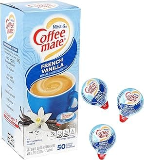 The Hampton Candy Company French Vanilla Liquid Coffee Creamer Singles, 50 Creamer Singles Serve Box (18.7 Fl Oz.), Coffee Creamer Packets