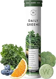 Wellbeing Nutrition Daily Greens, Wholefood Multivitamin with Vitamin C, Zinc, B6, B12, Iron for Immunity and Detox with 39+ Organic Certified Plant Superfoods & Antioxidants(15 Effervescent Tablets)