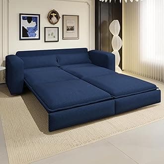 93" King Size Sofa Bed, Pull Out Sleeper Sofa Bed, Modern 3-in-1 Convertible Sleeper Couch, Comfy 3 Seat Pullout Teddy Couch for Living Room, Bedroom, Apartment (Blue)