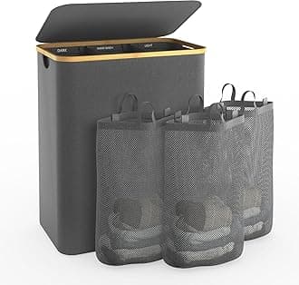 Laundry Hamper with Lid, 145L Extra Large Hamper 3 Section Dirty Clothes Hampers for Divided Basket Organizer for Bedroom, Laundry Room, Grey