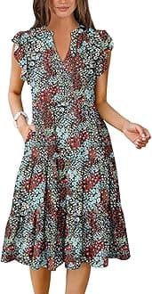 ANRABESS Womens Summer Dress Ruffle Sleeve V Neck Midi Dresses Fashion Casual Fit Flowy Tiered Boho Beach Vacation Sundress