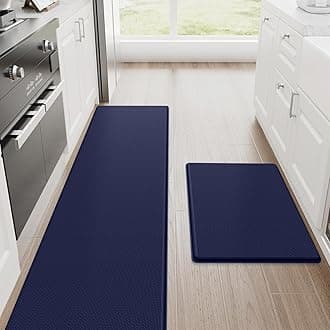 StepRite Kitchen Mats, 2PCS Kitchen Rugs, Cushioned Anti Fatigue Kitchen Mats for Floor, Non-Slip Standing Desk Mat, Waterproof Kitchen Rug Set for Kitchen, Floor, Office, 17.3"x30"+17.3"x70", Blue