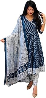 Sidhidata Women's Rayon Printed Anarkali Kurta Pant and Dupatta Set