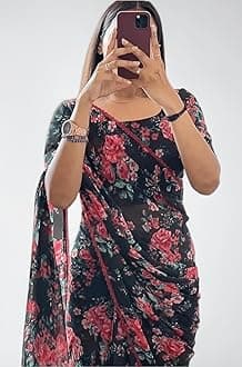 Sidhidata Women's Georgette Digital Printed Ready To Wear one Minute Saree Wi...