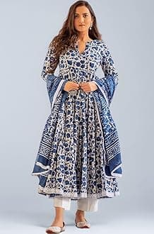 Women's Cotton Printed Anarkali Kurta with Palazzo & Dupatta Set