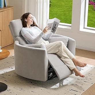 Jocisland Power Recliner Nursery Chair for Adults, Electric Swivel Rocking Glider with USB & Type-C, Soft Fabric Armchair with 2 Pillows, Cozy Reclining Sofa for Living Room, Bedroom, Light Grey