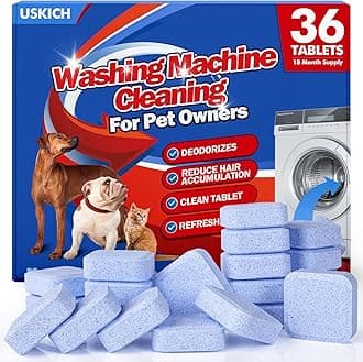 36Pack Washing Machine Cleaner Tablets-18 Month Supply,Washer Machine Cleaner Formulated For Pet Owners,Easy Pet Hair Remover for Laundry,Compatible with HE, Top & Front Load Washer.Septic Safe