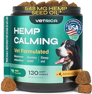 Dog Calming Chews with Hemp - 17,810 mg Hemp Oil per Pack - Soft Calming Chews for Dogs with Melatonin - Relaxation Support for Travel, Grooming, Separation, Thunder, Fireworks - 130 Beef Bites