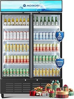 50" Wide Commercial Merchandiser Refrigerator,36.8 Cu.Ft Glass Door Display Refrigerator,Upright Beverage Fridge with Soft LED Light,Customizable Lightbox,Universal Casters, Adjustable Shelves