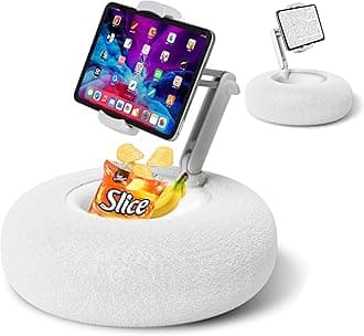 Kindle Pillow Stand Holder with Snack Bowl for Reading in Bed, Cozy Tablet Phone iPad Pillow Stand for Lap Compatible with 4.7"-13" Phone, Tablet, iPad, iPhone, Google, Kindle, Samsung(White)