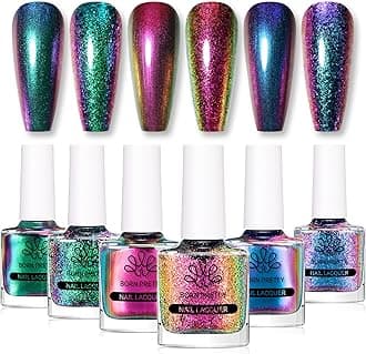 BORN PRETTY Chameleon Nail Polish 6 Colors Holographic Glitter Quick Dry Nail Polish Shimmer Iridescent Chrome Nail Varnish