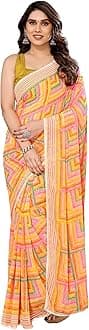 MOHIT CREATIONS Women's Party Wear Georgette Printed Border Ready To Wear Saree With Unstiched Blouse Piece