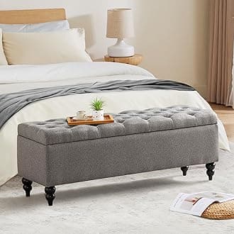 Storage Ottoman Bench 50.2 Inches, Upholstered End of Bed Ottoman Bench with Storage and Seating, Large Blanket Bench for Foot Rest in Bedroom, Living Room, Entryway (Grey)