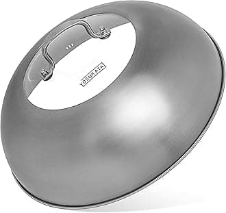 Wok Lid 13.6 Inch - Premium Stainless Cover with Tempered Glass Insert Steam Holes - Dishwasher-Safe Lid for 14-Inch Wok - Chees Melting Dome for Griddle