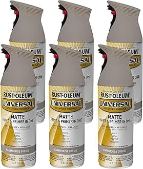 Rust-Oleum 376724-6PK Universal All Surface Spray Paint, 12 oz, Matte Farmhouse Greige, 6 Pack