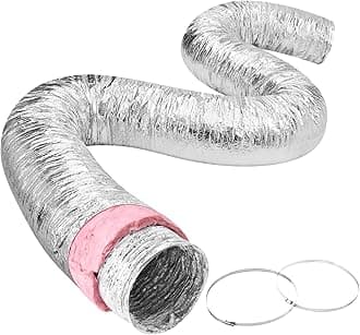 VEVOR Insulated Flexible Duct 4" x 25 Ft R-6.0，Energy-Efficient 3-Layer HVAC Hose with 2 Clamps for HVAC & Exhaust Ductwork