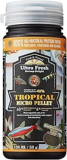 Ultra Fresh Tetra Fish Food, Slow Sinking, All Natural Ingredients, Wild Sword Prawns, Spirulina, Color Enhancement, Small Granules , Tropical Micro Pellet 1.87 oz