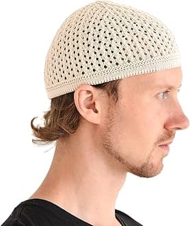 CHARM Knitted Cotton Skull Hat Kufi Islam Prayer Hat Crochet Mesh Skull Hat Beanie Men's Headgear for Any Season
