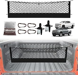 Muslogy Truck Bed Cargo Net Compatible with 2015-2022 Chevy Colorado & GMC Canyon Accessories Storage Organizer Pickup Truck Bed Envelope Style Net with Heavy Duty Carabiners & Tie Down Anchor Set